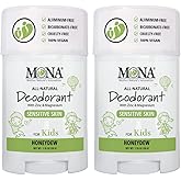 MONA Honeydew Natural Deodorant for Kids, Preteens & Teens, Aluminum Free, Gluten and Baking Soda Free, Gentle for Sensitive Skin, Vegan Kids Deodorant Stick, 2-Pack
