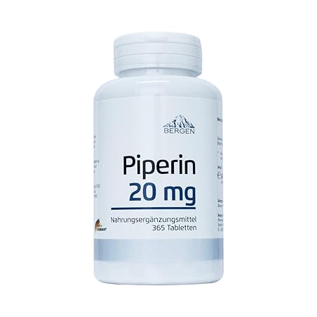 Bergen Piperin 20mg, 365 Tabletten (vegan), reines hochdosiertes Piperin, Piper Nigrum, Premium Qualität (GMP)