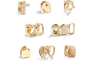 YONDAUS 8PCS Gold Grills for Teeth, Grillz Teeth Men, Grillz for Women, Teeth Caps Reusable,Tooth Gems, Fake Grill with Molding Bars, Dental Jewelry Kit for Hip Hop Rapper Costume Accessory Halloween Party