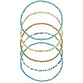 BXDA Gold Beaded Stack Bracelets for Women, Boho Handmade Stackable Colorful Beads Stretch Friendship Bracelet Prom Holiday Jewelry Gift.