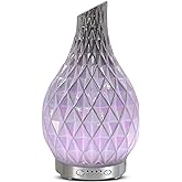 MAXWINER Essential Oil Diffuser Handmade Art Glass Aromatherapy Ultrasonic Humidifier with 7 Colors Lights Changing, Waterless Auto Shut-Off, Time Setting for Home, Office, Room 120ml (Diamond)