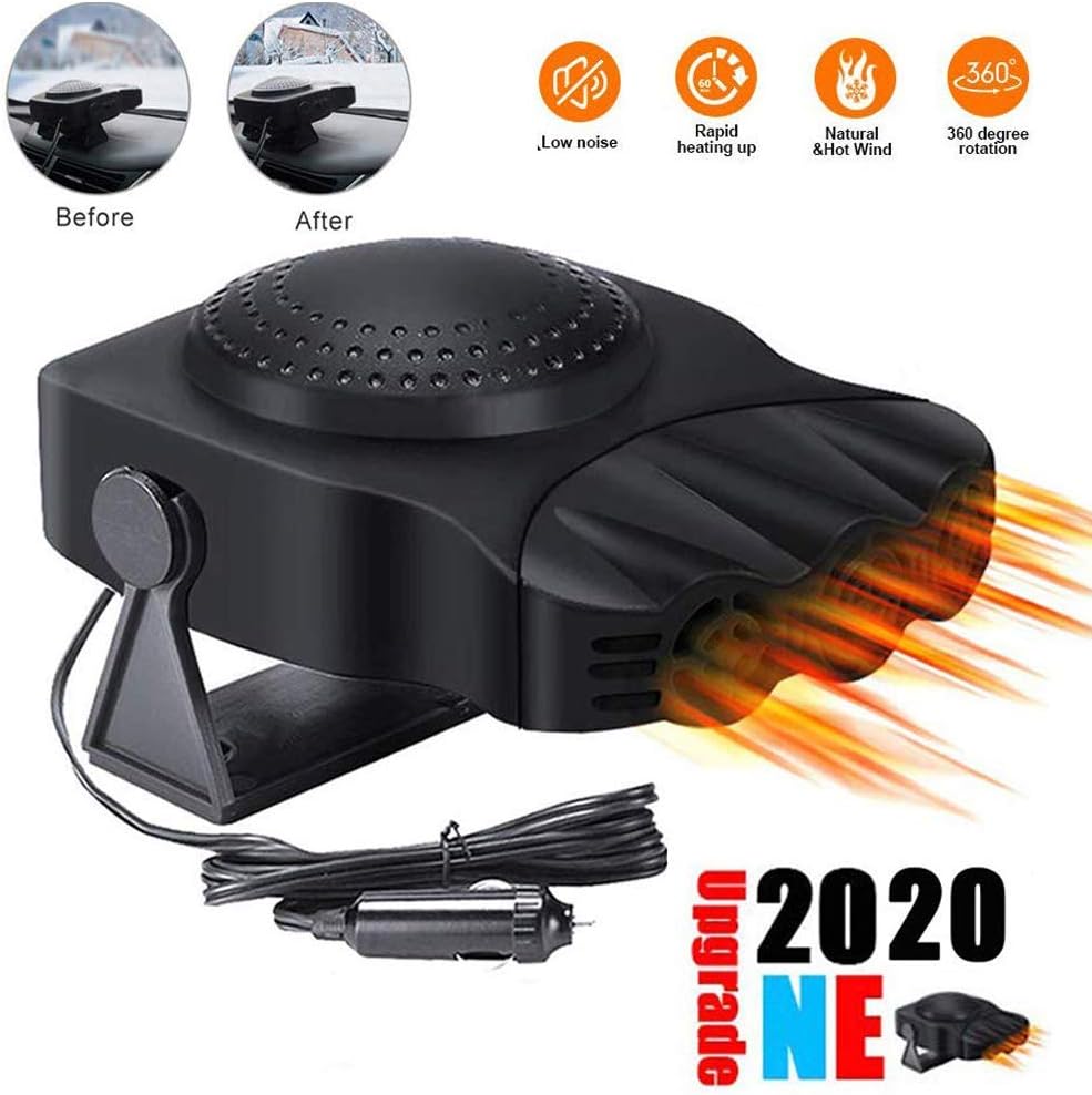 Portable Car Heater, 【New Upgrade】2 in 1 Fast Heating Car Heater with Heating & Cooling Defroster Defogger Automobile Windscreen Fan 12V 150W, 3-Outlet Plug Adjustable Thermostat in Cigarette Lighter