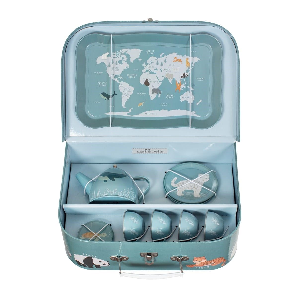 Sass & Belle Endangered Animals Print Tin Tea Set