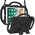 LTROP Kids Case for iPad 5th/6th Generation (2017/2018) & Air 2, Shoulder Strap Handle Stand Shockproof Bumper Cute Kid Case for iPad 9.7 Inch, Black