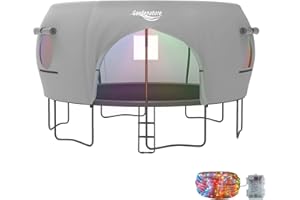 Gardenature 10FT/12FT/14FT Trampoline Tent(Tent Only), Fit Round Trampolines, Shade Cover with LED Light, Outdoor Trampolien Accessories, Anti-Tear, Beige