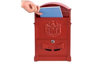 xhlokk Wall Mount Mailboxes, Rust Resistant Locking Wall Mailbox for Outside, Galvanized Steel and Aluminum Stamping Process, Vintage Mailbox with Key Lock Large Capacity Outdoor Decoration, Red
