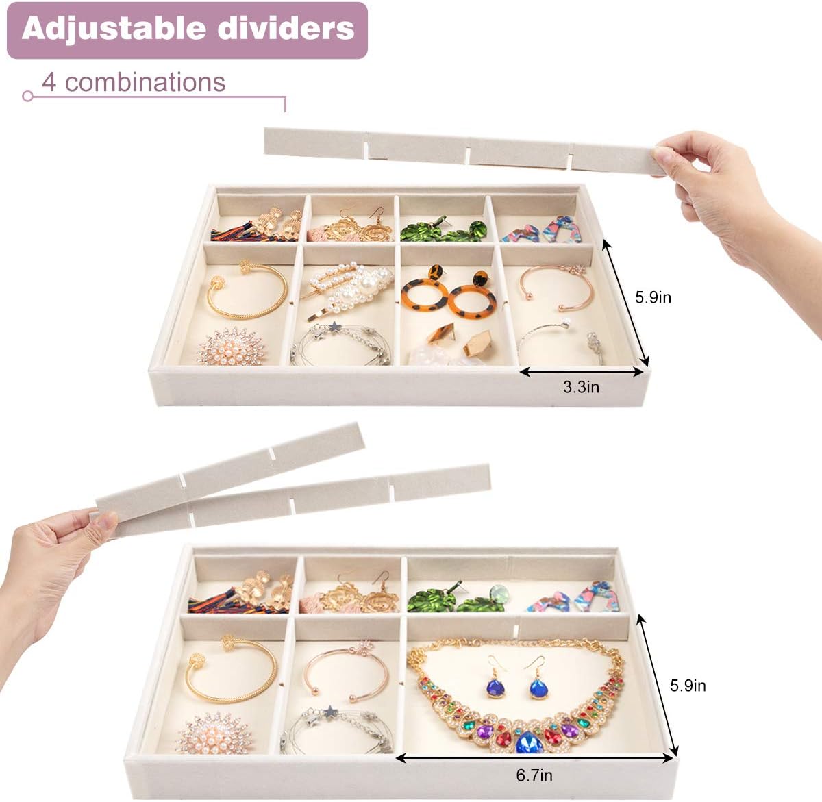 Mebbay Stackable Velvet Jewelry Trays Organizer, Jewelry Storage Display Trays for Drawer, Earring Necklace Bracelet Ring Organizer, Set of 4 (Warm White): Home Improvement