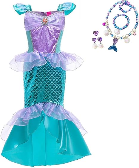 Amazon Co Jp Xiumu アリエルドレス 子供 リトル マーメイド 人魚姫のようなドレス ネックレス ブレスレット 3点セット 110 150cm コスプレ キッズコスチューム ワンピース プリンセスドレス イベント 舞台服 ステージ衣装 クリスマス ハロウィン 変装 誕生日