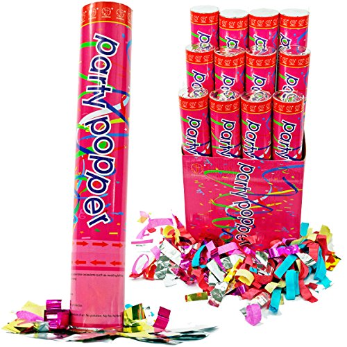 (6 Pack) Large (12 Inch) Confetti Cannons Air Compressed Party Poppers Indoor and Outdoor Safe Perfect For Any Party New Years Eve or Wedding Celebrations Shoot Streamers 10 ft