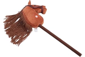 70cm Height Plush Horse Stick Cute Expression 2 Sound Effect Outdoor Stuffed Stick Horse (Deep Brown)