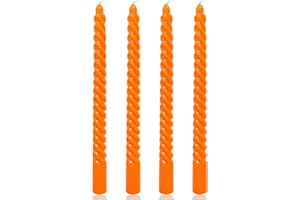 SIXLADYBRO Orange Spiral Taper Candles for Home Decoration, 4 Pack 10 Inch Candlesticks for Dinner Party Holiday Fall Halloween and Harvest, Dripless and Smokeless