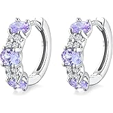 RANDES Small Hoop Earrings for Women Hypoallergenic 925 Sterling Silver 13.5mm Thick Huggie Earrings Hoops Created Gemstone Diamond Birthstone Wedding Earrings