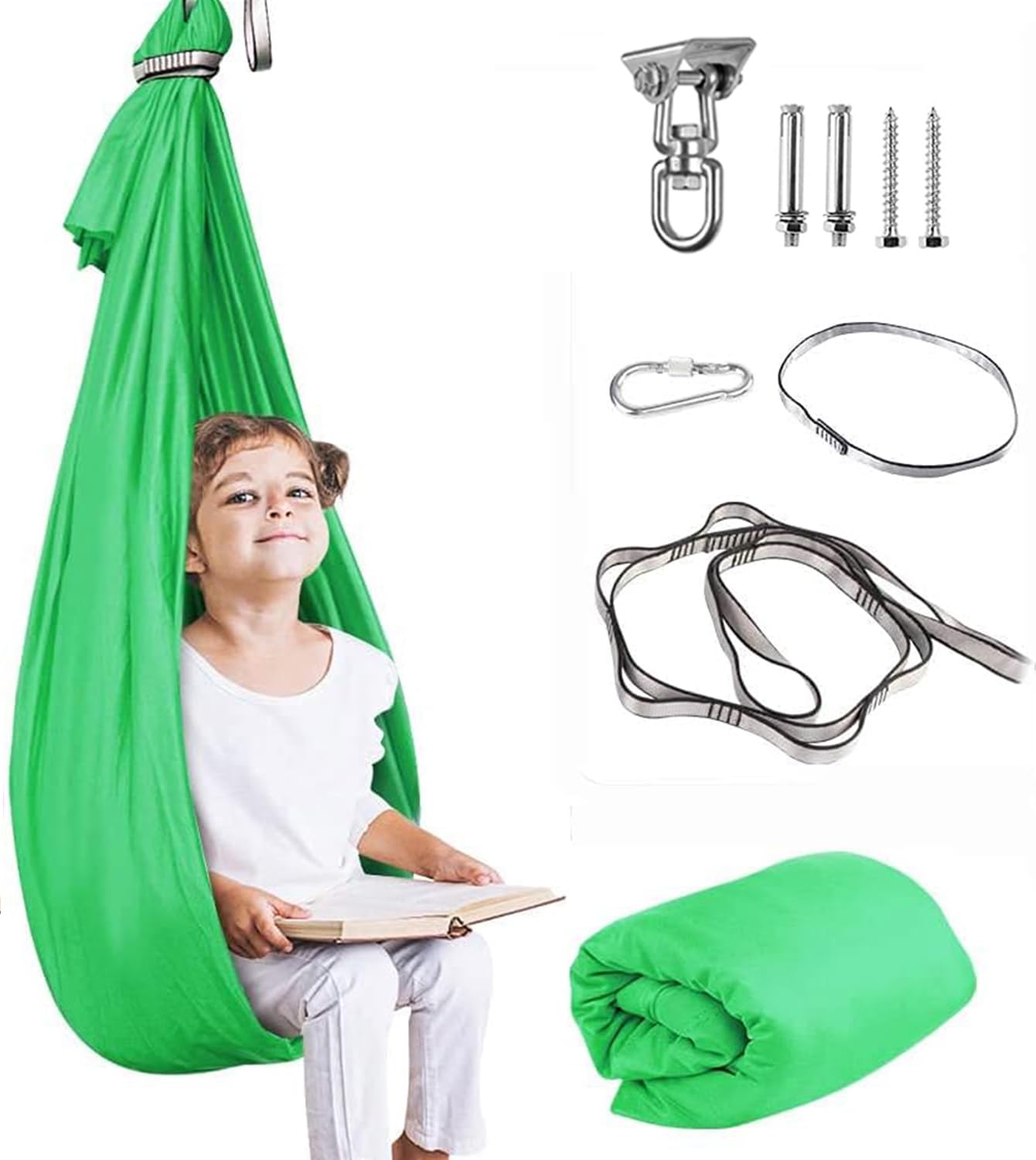 Photo 1 of Therapy Swing for Kids with Special Needs (Hardware Included) Sensory Swing Snuggle Swing Indoor Adjustable Aerial Yoga for Children with Autism, ADHD, Aspergers, Sensory Integration (Green)