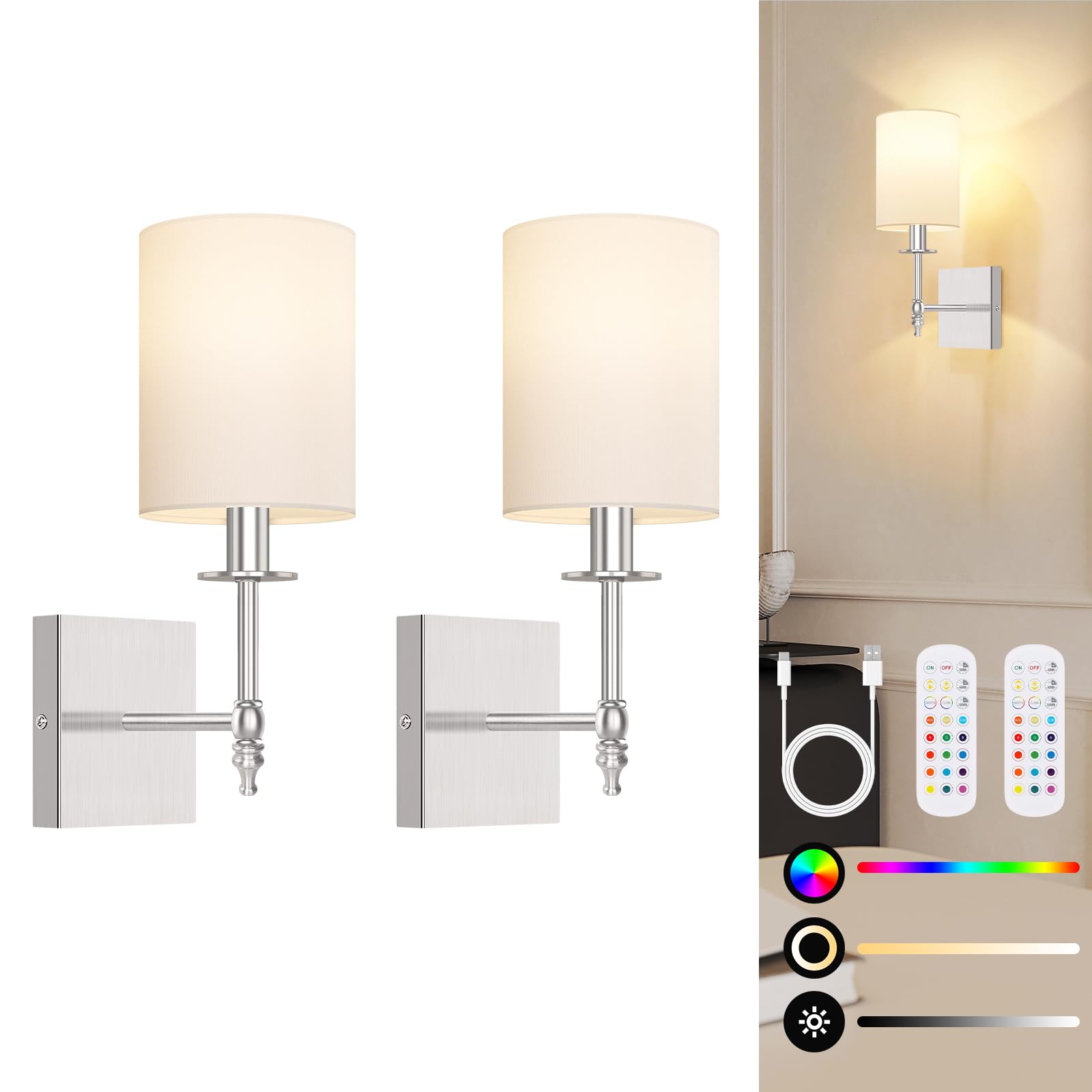 14.5 Inch Battery Operated Wall Sconces Set of 2