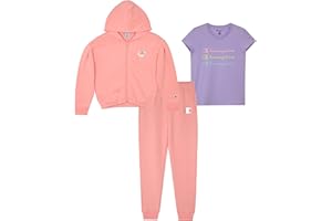 Champion Girls' 3-Piece Clothing Set, Fleece Zip Hoodie, Jogger Pants and T-Shirt, Sizes 2T-16
