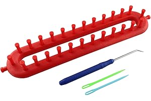 JCBIZ Rectangle Knitting Looms Plastic Weaving Looms Set Scarf Hats DIY Crocheting Handmade Craft Kit with a Crochet Hook and Needle for Knitting Lovers, 26 cm (Red)