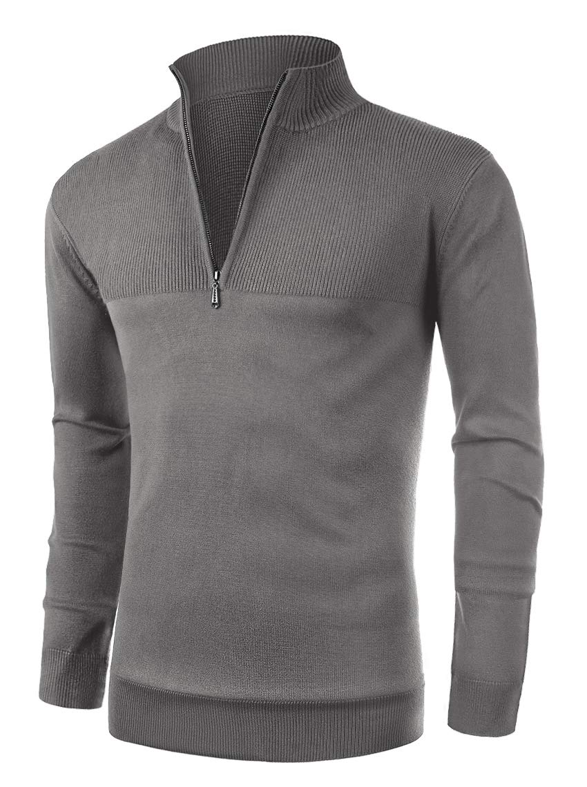 NITAGUT Mens Slim Fit Zip Up Mock Neck Polo Sweater Casual Long