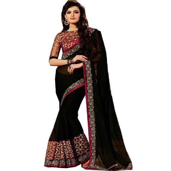 Women's Embroidery Coding Work CP Chiffon Saree with Blouse (Gold)