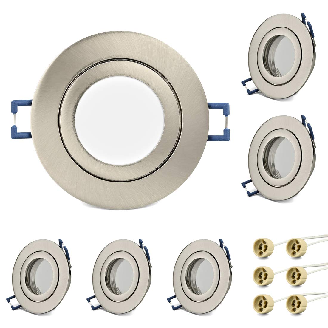 KYOTECH LED Recessed Ceiling Light Mounting Frame Waterproof IP44 for Wet Bathrooms incl. GU10 Socket, Downlight Frame for Ceiling Spotlight MR16 GU10 and Halogen Bulb, Recessed Lighting 6 Pack