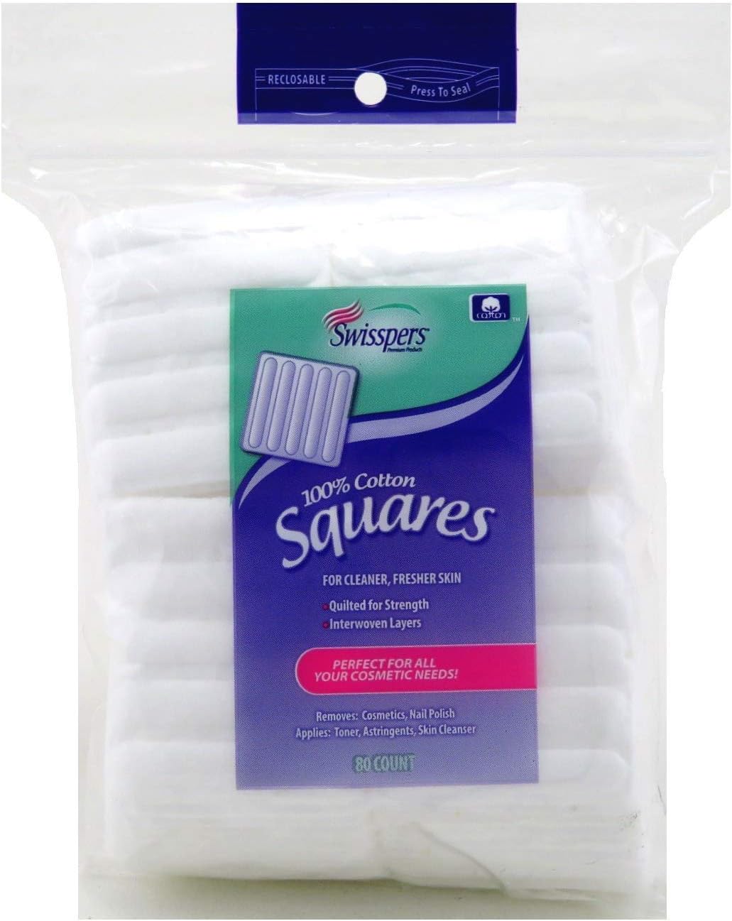 Swisspers Cotton Squares Multi-Care 80 ea (Pack of 4)