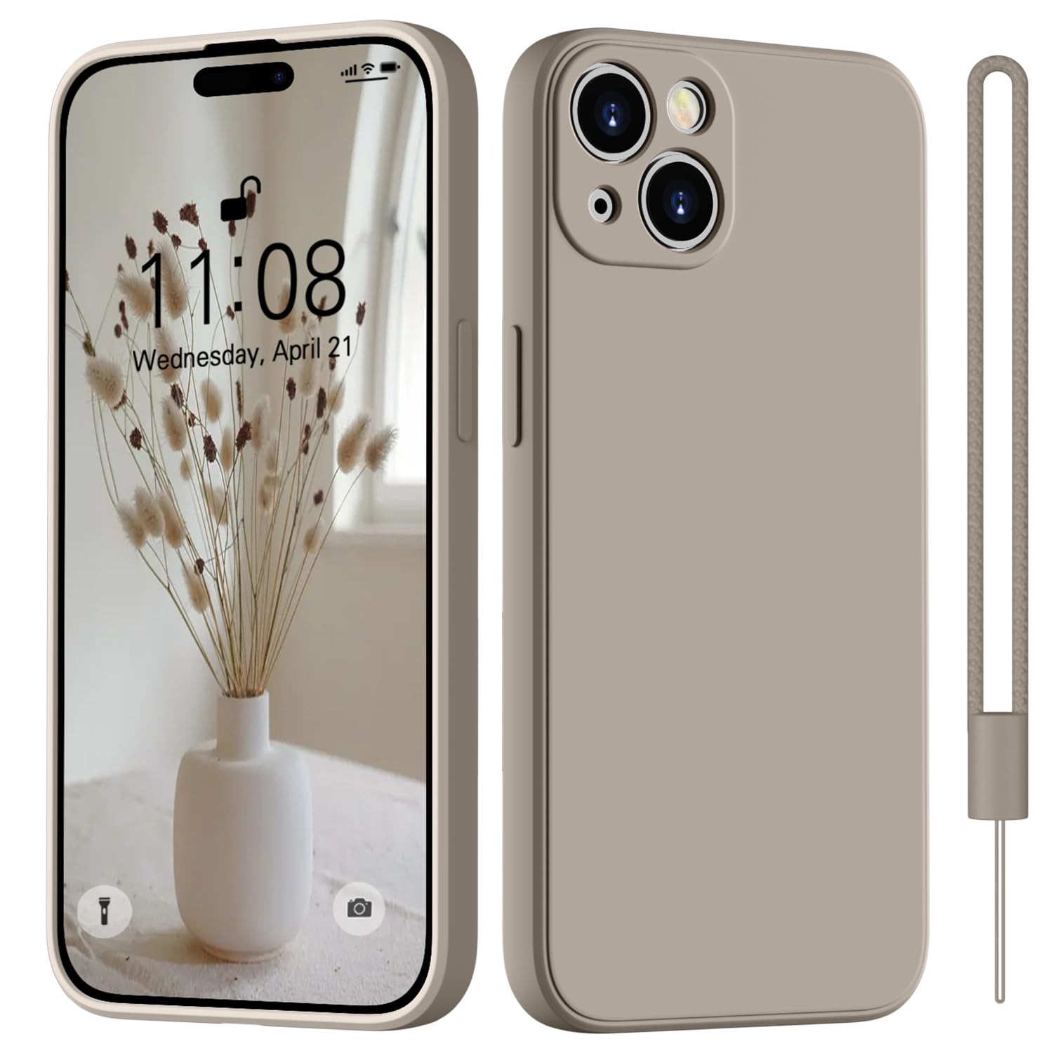 HGH for iPhone 15 Silicone Case with 1 Lanyard,for iPhone 15 Case Slim All-Around Protect with Microfiber Lining Scratch Resistant Phone Case for iPhone 15 6.1 Inch - Titanium Gray