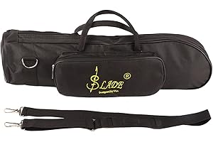Trumpet Gig Bag, Soft Nylon Padded Portable Instrument Accessory with Double Zippers and Adjustable Shoulder Strap in Black