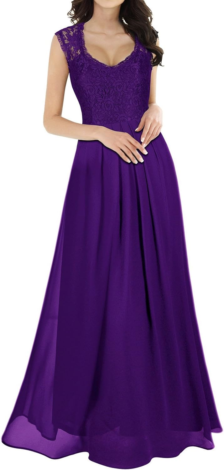 Miusol Women's Casual Deep- V Neck Sleeveless Vintage Wedding Maxi Dress