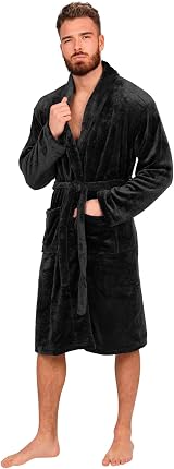 Adore Home Men's Soft Flannel Fleece Bathrobe Shawl Black S-M view 4
