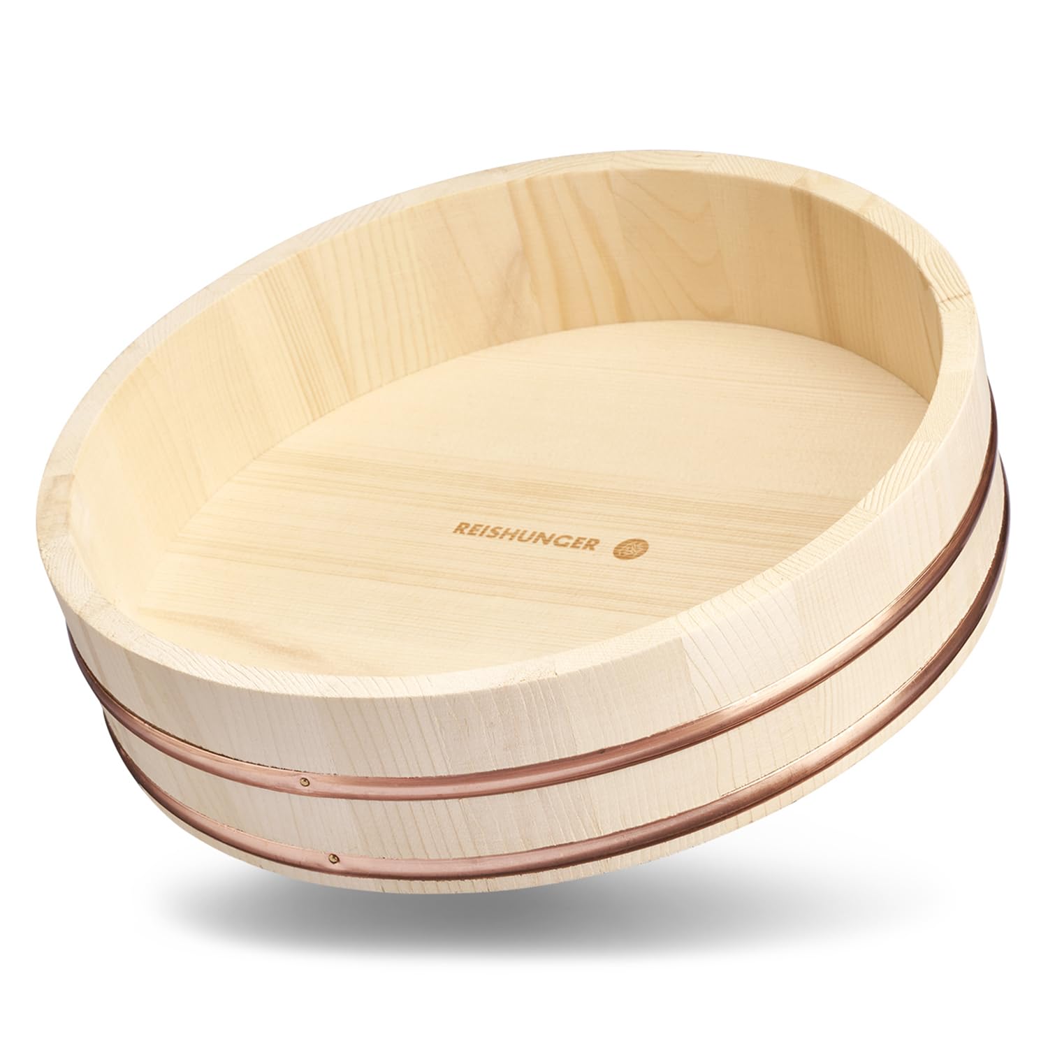REISHUNGER Hangiri Wooden Bowl 30cm Diameter – Perfect for Sushi Rice – Made of High-Grade Pinewood