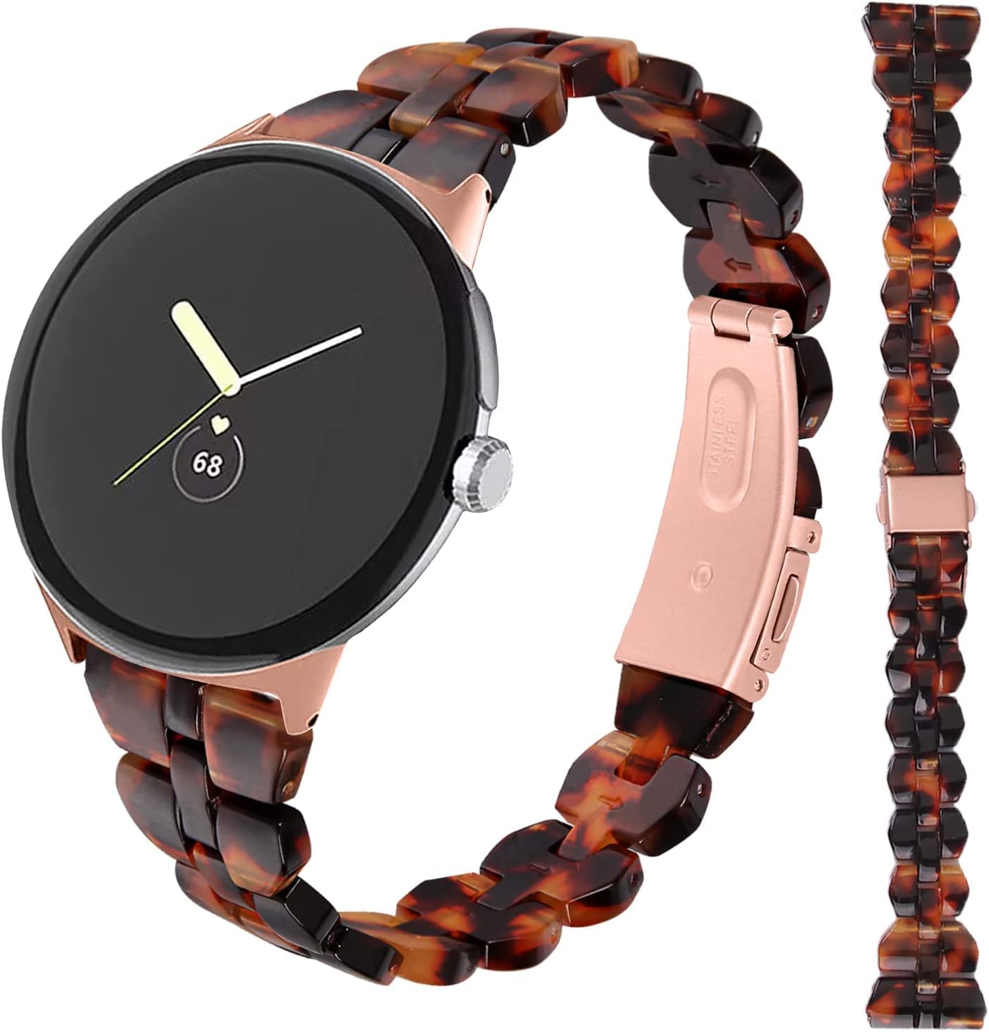 Miimall Resin Strap for Google Pixel Watch 4/3 41mm/Pixel Watch 2/1 Band, Waterproof Lightweight Slim Bracelet with Stainless Steel Buckle-Rose Gold/Hawksbill โ image 1