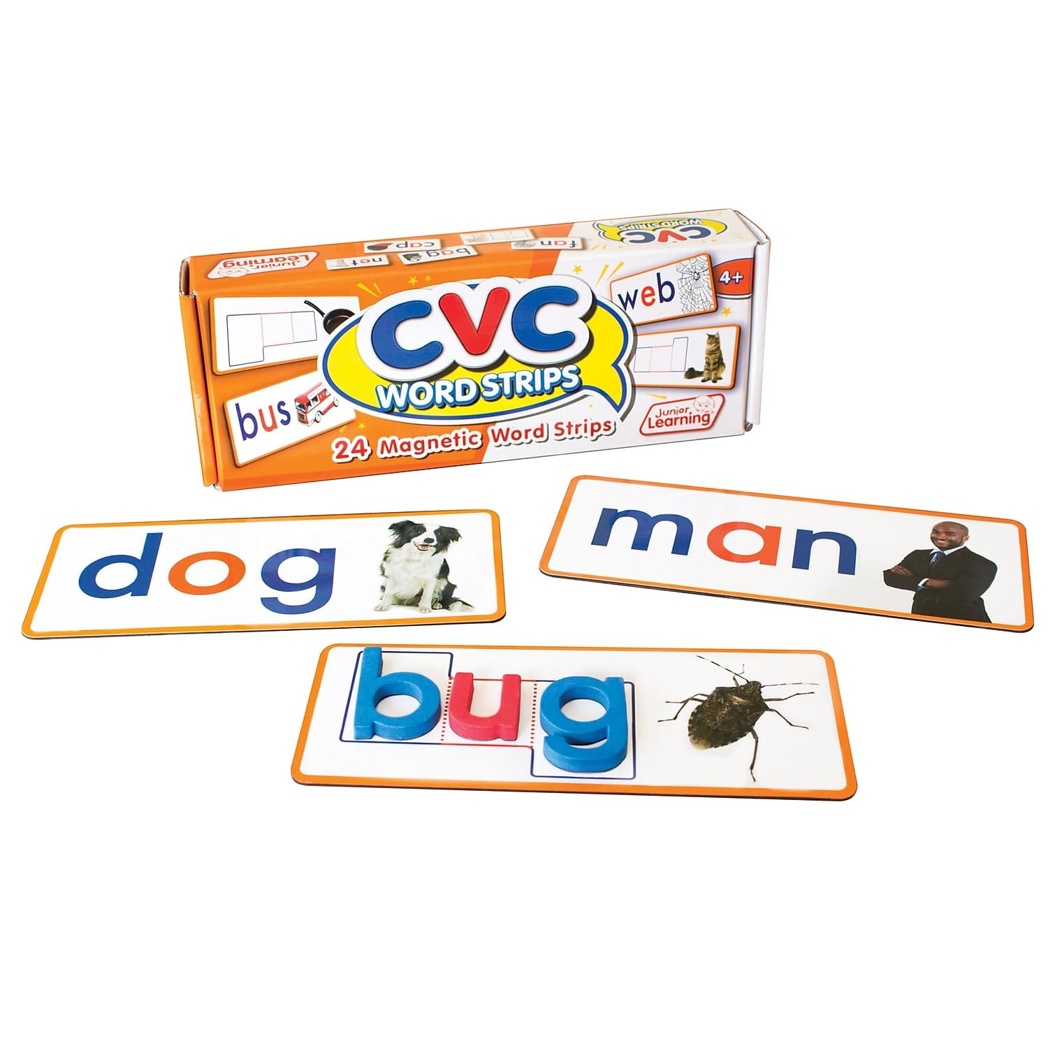 Junior Learning CVC Word Strips Double-Sided Magnetic Tool, Learn to Spell CVC Words, Self-Correcting Classroom Resource, Ages 4-5, Reception - Year 2, Key Stage 1