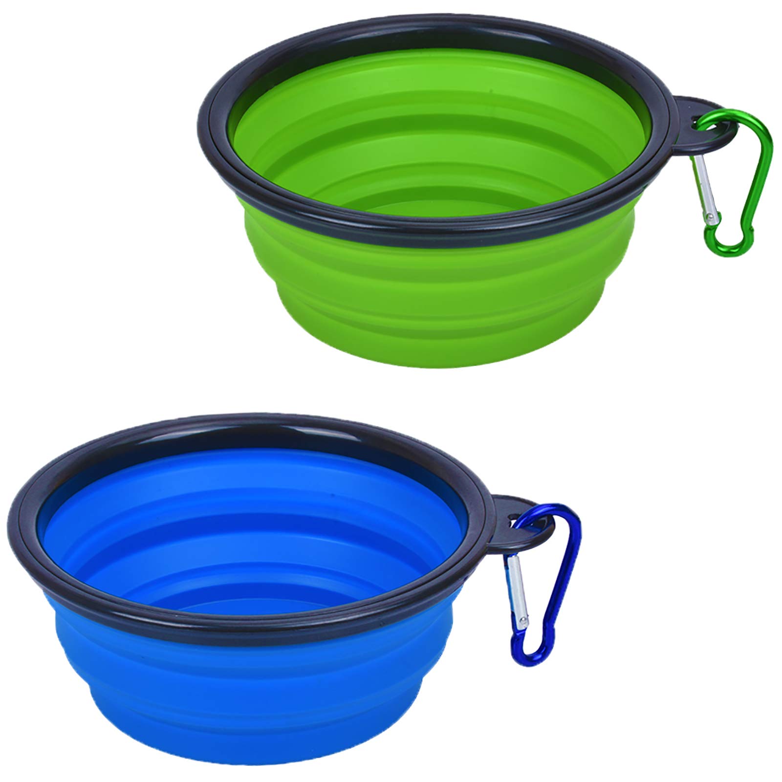 DMFSHI Collapsible Dog Bowl, Portable Dog Water Bowl, 2 PCS Foldable Travel Pet Food Bowl with Water Hook, Lightweight, Sturdy, Food Safe, Premium Quality Travel Pet Bowl (1000ml, Blue and Green)