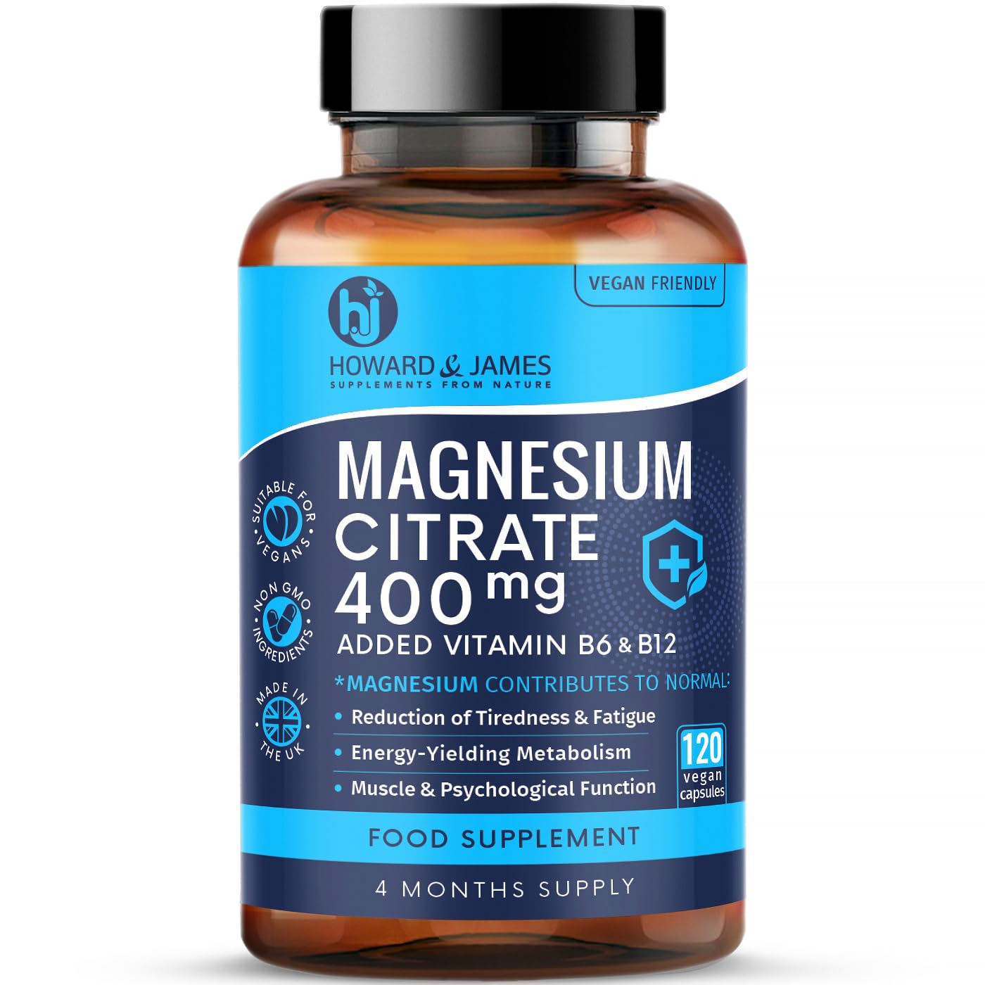 Magnesium Citrate 400mg Plus Vitamin B6 & B12 x120 Capsules by Howard & James