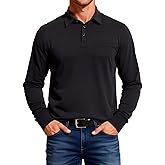 Umturmok Men's Pocket Long Sleeve Polo Shirts, Casual Business Regular Fit Contrast Collar Golf Polo Shirts