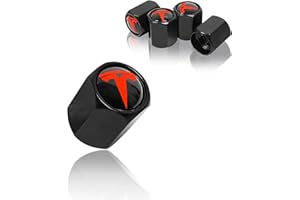 Eaglewireless 5 Pack Tire Valve Stem Caps Leakproof Aluminum Chrome Tire Valve Caps with Rubber O-Rings Compatible with for Tesla Model 3, S, X, Y (Red Logo)