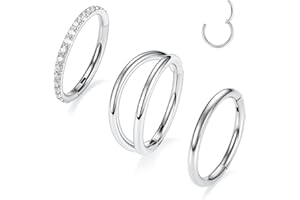 PEAKLINK 3pcs Nose Rings Hoops Double Nose Ring 316L Surgical Steel Cartilage Earrings 20G/18G/16G Septum Rings Conch Piercing Helix Earrings Lip Rook Daith Tragus Pierxing Jewelry 5mm/8mm/10mm/12mm