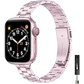 OMIU Thin Band Compatible with Apple Watch 40mm 38mm 41mm 42mm 44mm 45mm 49mm, Premium Stainless Steel Metal Replacement Adjustable Wristband Strap for iWatch Ultra SE Series 8/7/6/5/4/3/2/1 Women Men