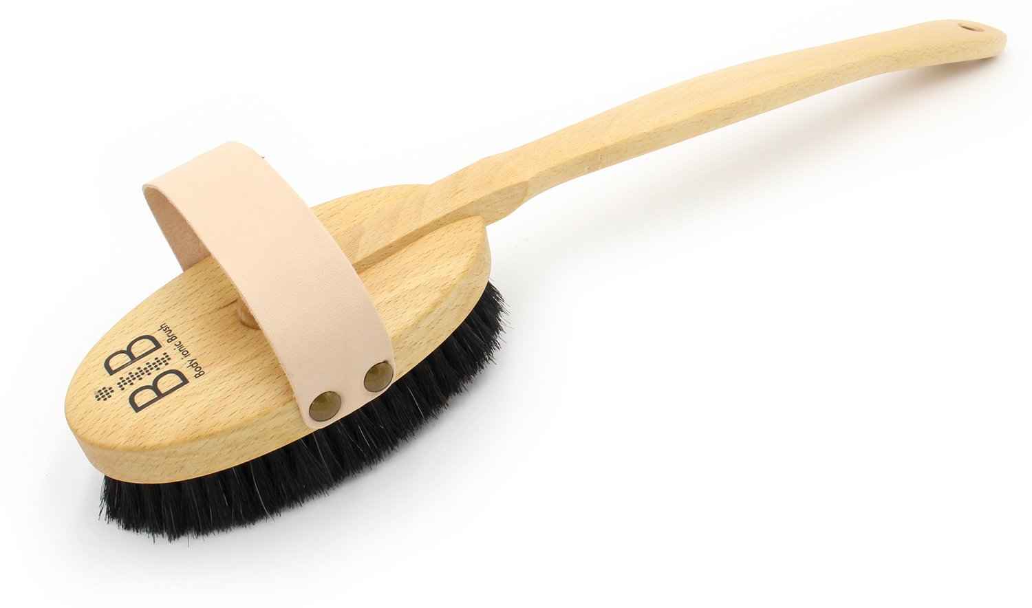 Bib (Body Ionic Brush Beechwood Horsehair) Bath Brush with Handle, Fine Bronze Wire