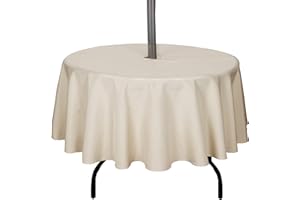 youngseahome Outdoor Tablecloth Wrinkle-Free Stain Resistant Waterproof Polyester Fabric Table Cover with Zipper Umbrella Hole for Picnic/Party/Dinner/Patio Garden(60inch Round,Zippered,Nature)