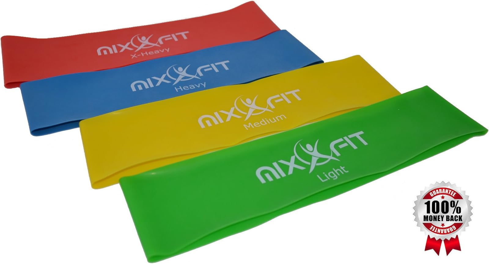 Mixxfit Resistance Bands - Flat Loop Training Exercise Bands. 4 Piece Set in Light, Medium, Heavy and X-Heavy Resistant Levels. Home Training and Therapy/Rehab Workouts. Yoga and Pilates (12" X 3")