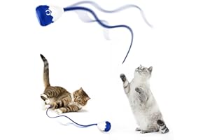 Petcronies Cat Wand Toy, Automatic Silicone Tail Teaser Toy 2 in 1, Electronic Interactive Toy for Indoor Cats, Rechargeable Exercise Toy for Kitten-Navyblue