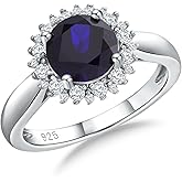 CAIDIKA 925 Sterling Silver Halo Engagement Rings for Women Moissanite &Created Amethyst/Aquamarine/Emerald/Ruby/Sapphire Cocktail Wedding Birthday Jewelry