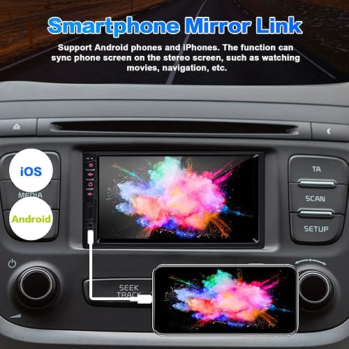 Autoradio Android 2 DIN 7 Pouces - Système Android 15, 4Go RAM, CarPlay & Android Auto Sans Fil, GPS, WiFi, Compatible Commandes Au Volant + Caméra De Recul