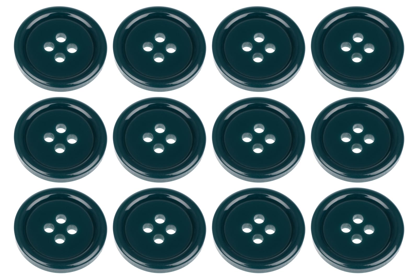 Pack of 12 Peacock Green Sew on 20mm Round Buttons Flat 4 Holes 32L 32 Ligne