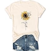 Sunflower Shirts for Women Faith Graphic Tees Short Sleeve Loose Fit Butterfly Teen Girls T Shirt Summer Tops