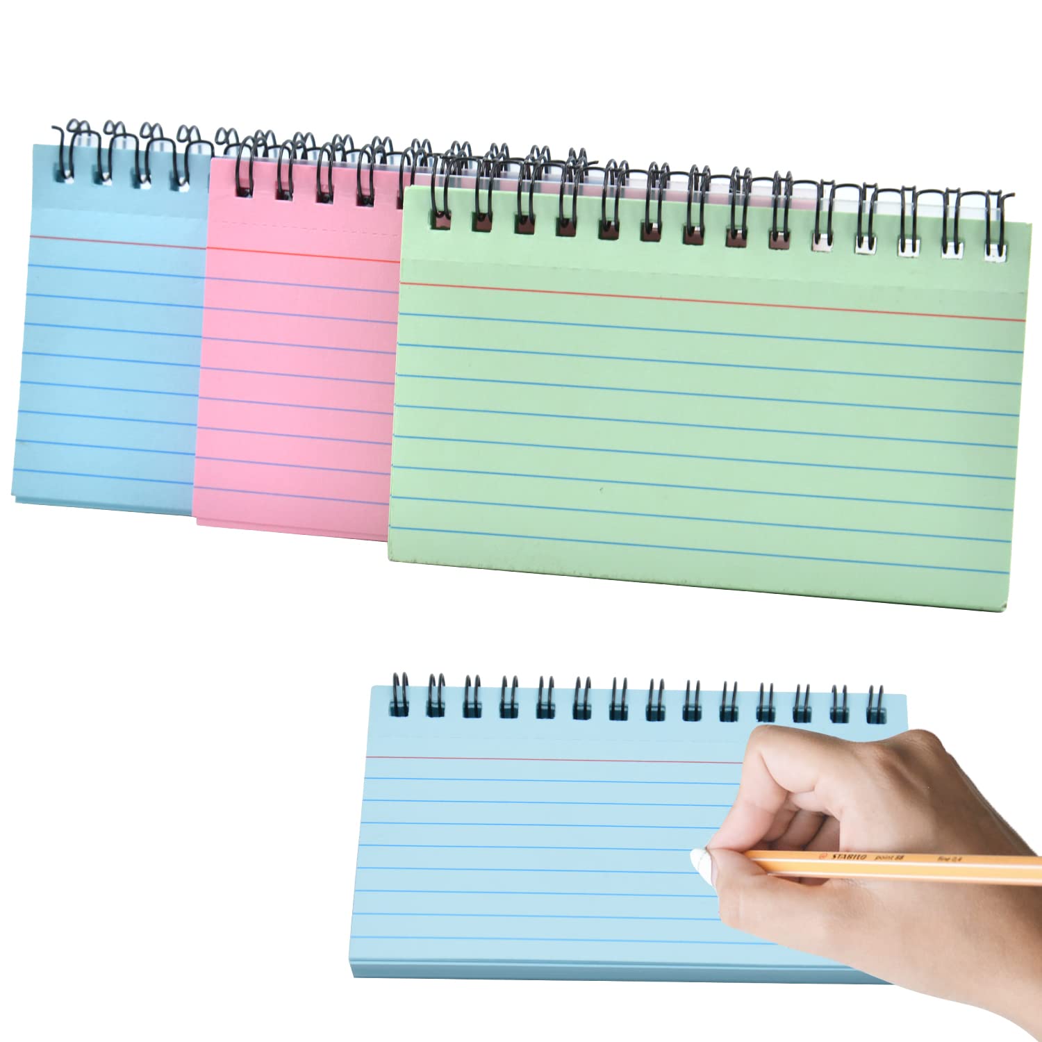 3 Pack Index Cards, 150 Sheets Flash Cards Lined Revision Cards Easy Flip Record Cards Cue Cards for Office Meeting, School Learning, Memory, Sticky Note (Blue, Green and Pink)…
