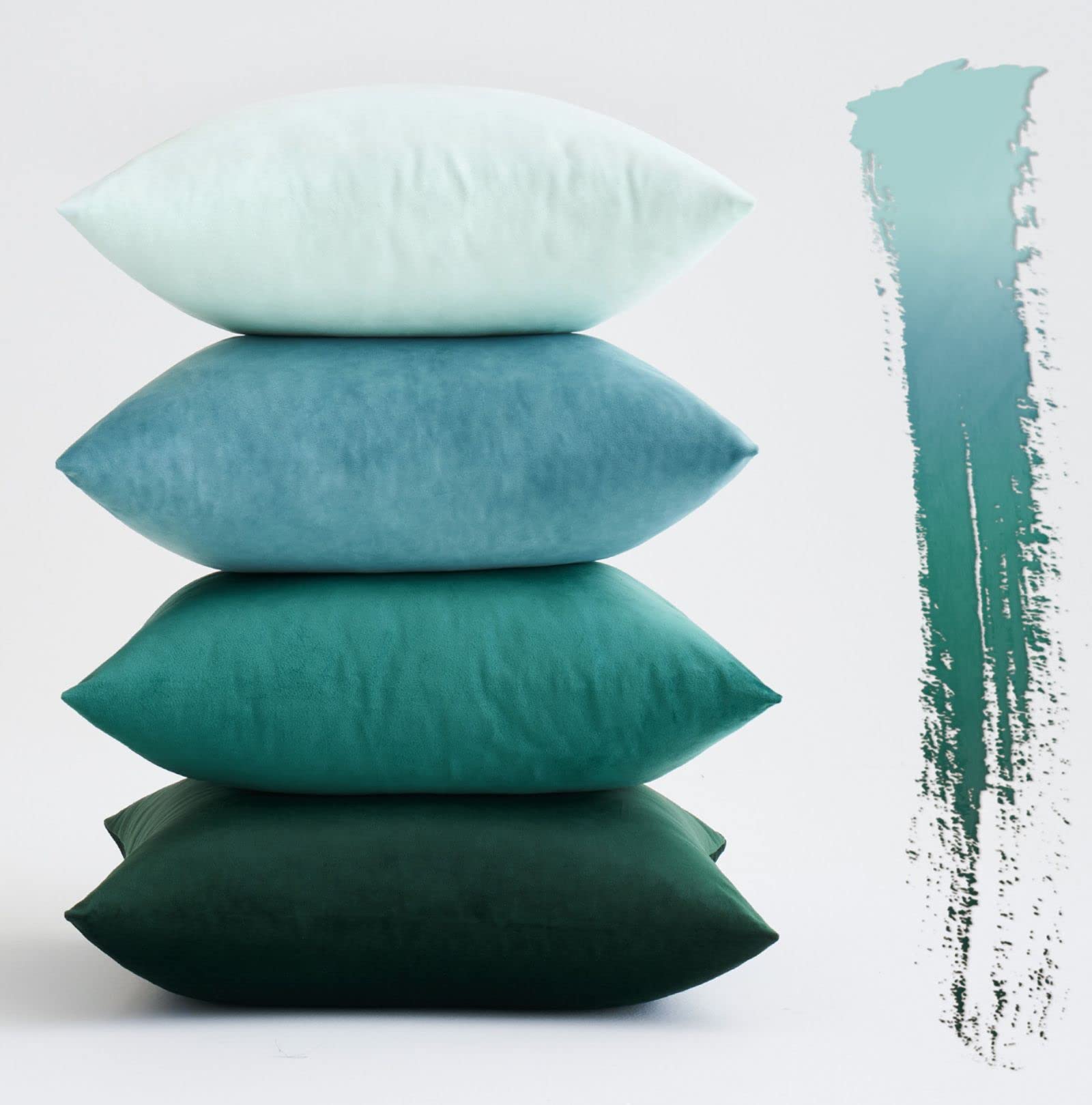 MIULEE Christmas Set of 4 Cushions 4 Pack Cushion Covers Throw Pillow 18x18 inch 40x40 cm Green Velvet Cushion Covers for Sofa Decoration Bed Chair Soft with Invisible Zipper