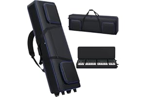 CXINESBAG 88 Key Keyboard Case with Wheels|Piano Bag (53"x14.5"x7"),Soft Piano Case with Handles & Shoulder Straps,Keyboard Gig bag 88 Key with 3 Pockets for Music Accessories,Soft 88 Key Keyboard Rolling Bag