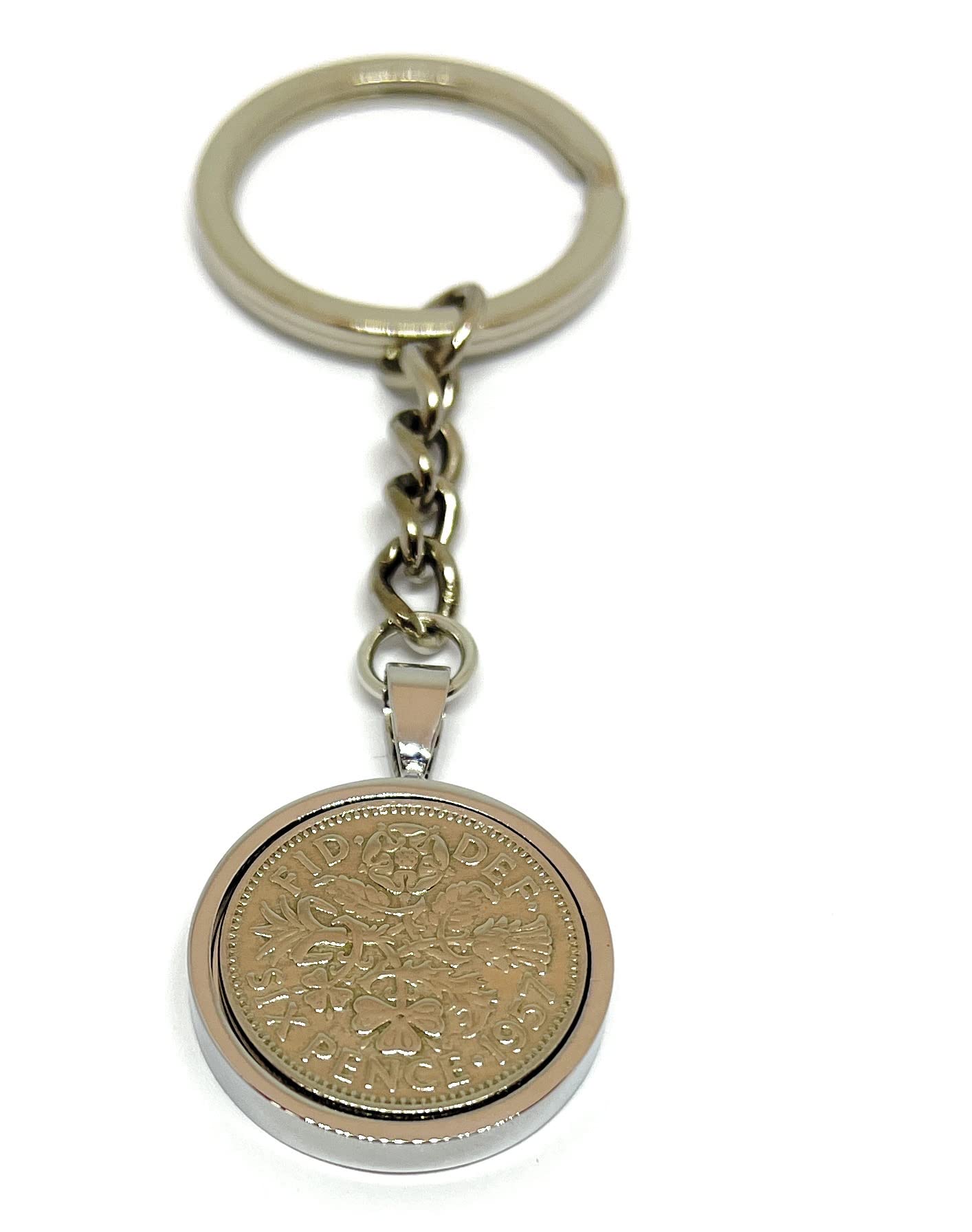 1957 65th Birthday Keyring-British Sixpence Keyring- Mum, Dad, Brother, Sister- 65th Birthday-Coin Keyring, Sixpence Coin, 65th Anniversary SLV