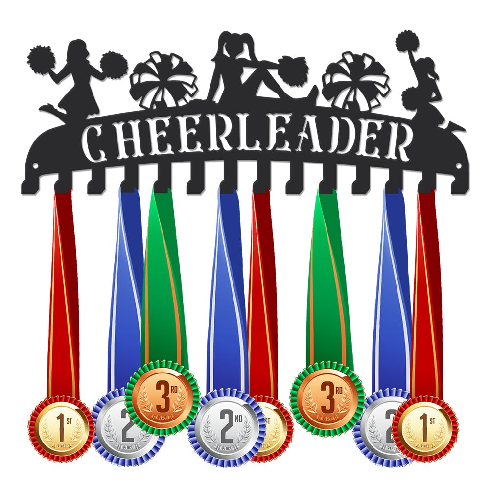 SUPERDANT Cheerleading Medal Holder Cheerleader Medal Hanger Personalised Cheerleader Medal Rack with 14 Hooks Wall Mounted Medal Display Motivating Gifts for Cheerleader